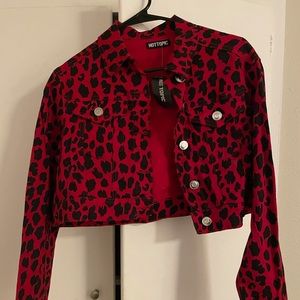 Red leopard crop Moto jacket